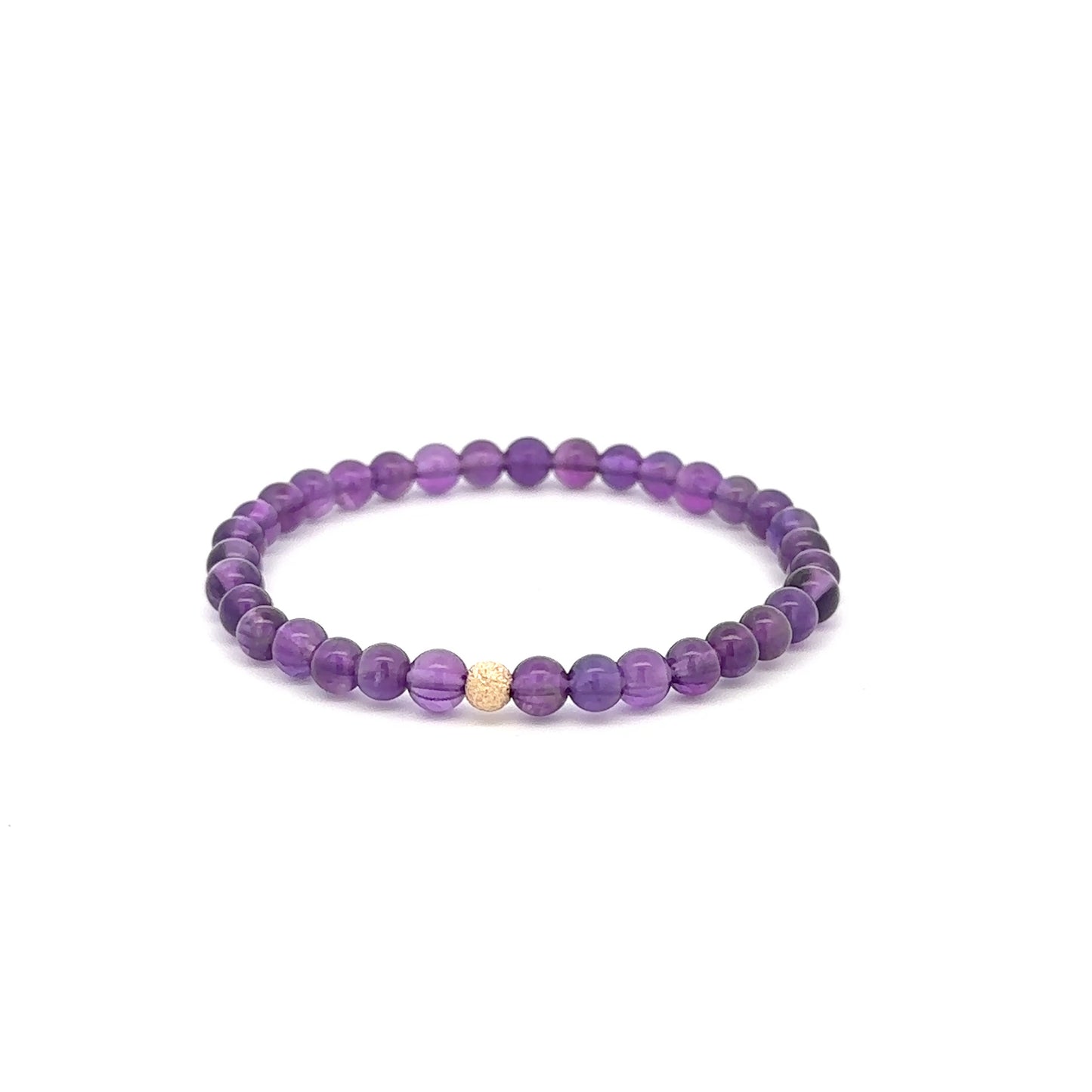 Natural Gemstones Amethyst 4mm 6mm Stretch Bracelet 14k Gold Bead Choose Stardust,Polished,Corrugated - Rafant