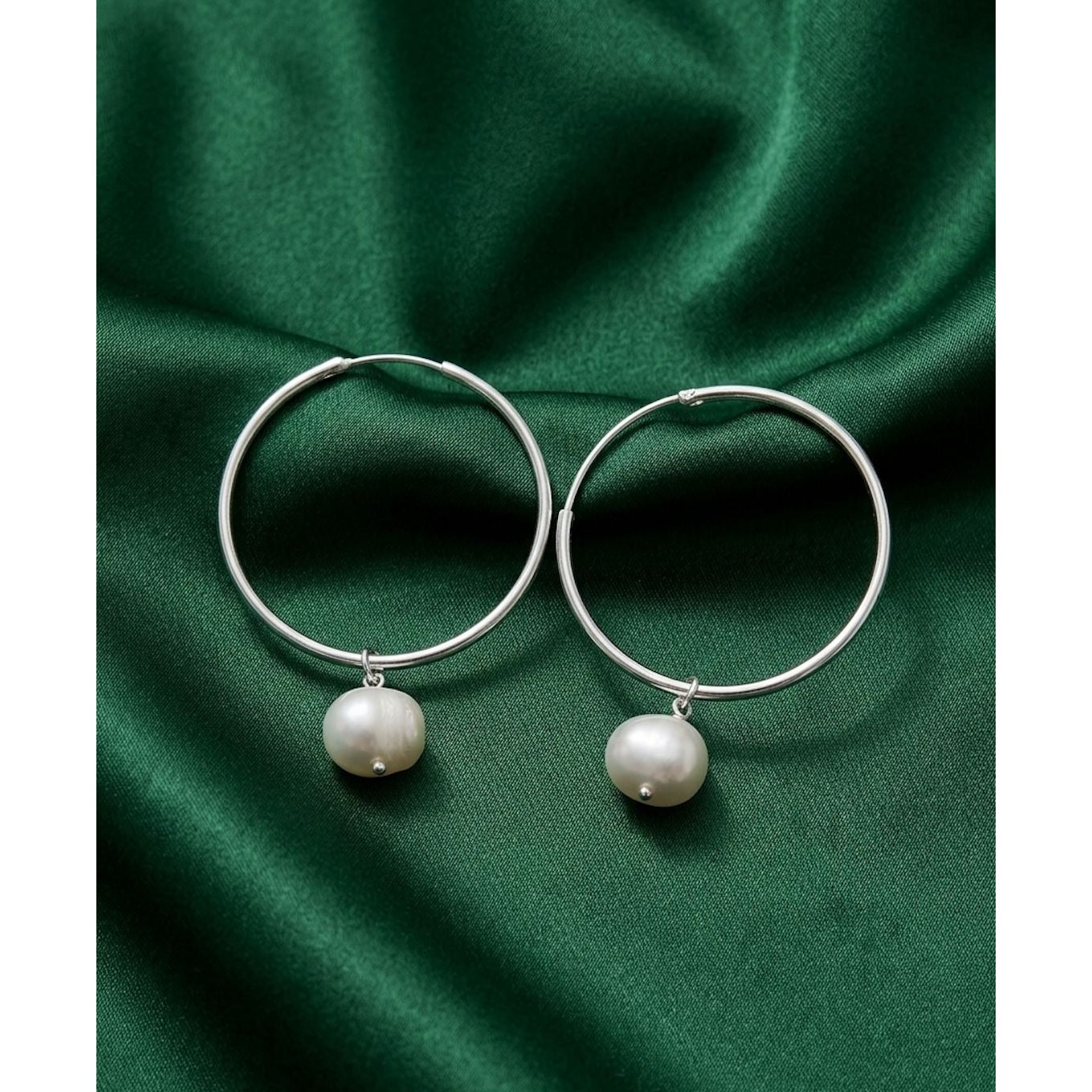 925 Sterling Silver Hoops Earrings Freshwater Heart Interchangeable Modular - Rafant