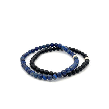 Load image into Gallery viewer, Onyx &amp; Lapis Lazuli Gemstone Stretch Bracelet with 14K Gold Accent Bead Handmade
