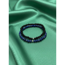 Load image into Gallery viewer, Onyx &amp; Lapis Lazuli Gemstone Stretch Bracelet with 14K Gold Accent Bead Handmade
