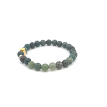 Load image into Gallery viewer, 18K Gold Money Bag Lucky Charm Beads Bracelet Gemstones Moss Agate 6mm - Rafant
