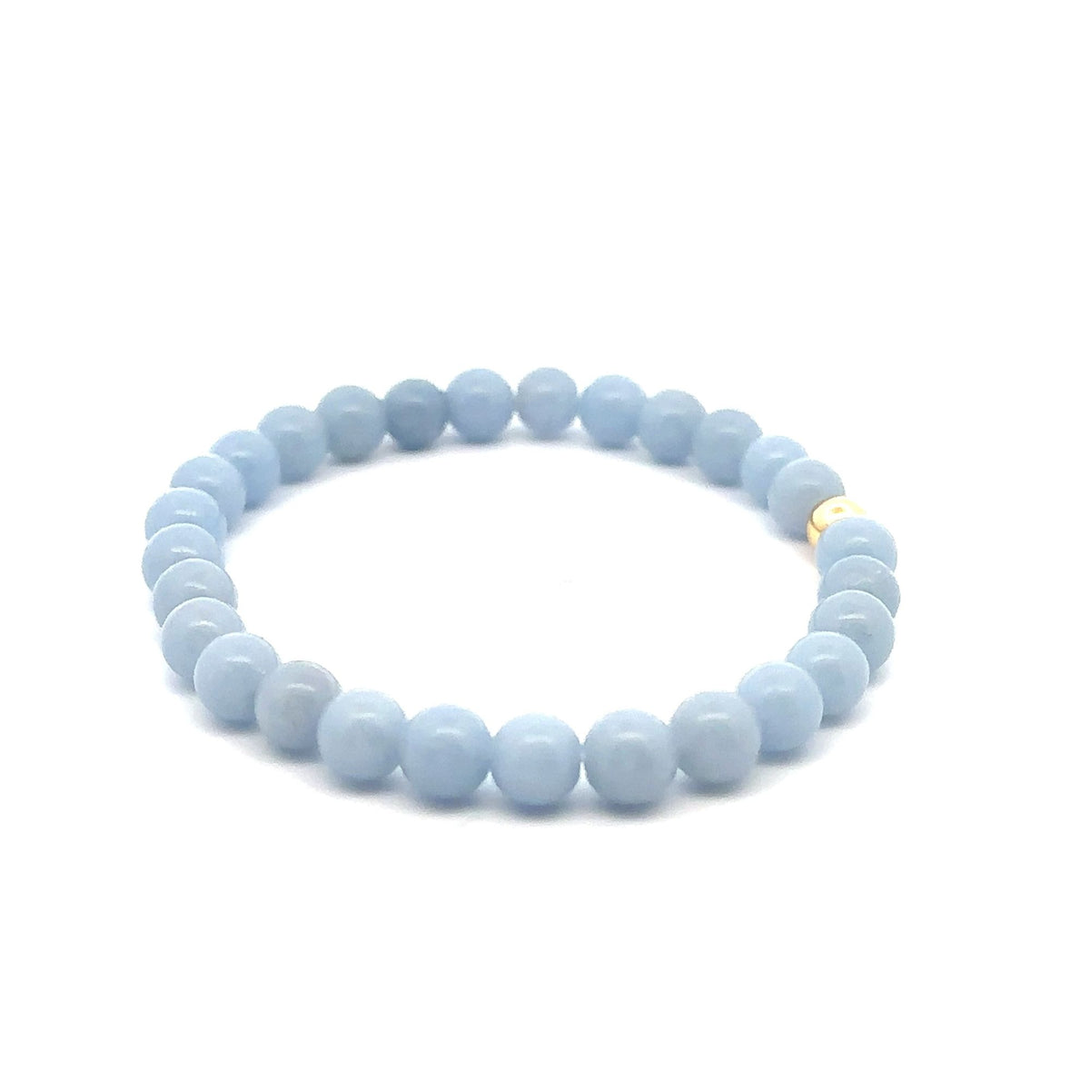 Natural Angelite Gemstones 6mm Stretchable Bracelet 18k Gold Bead Charm - Rafant