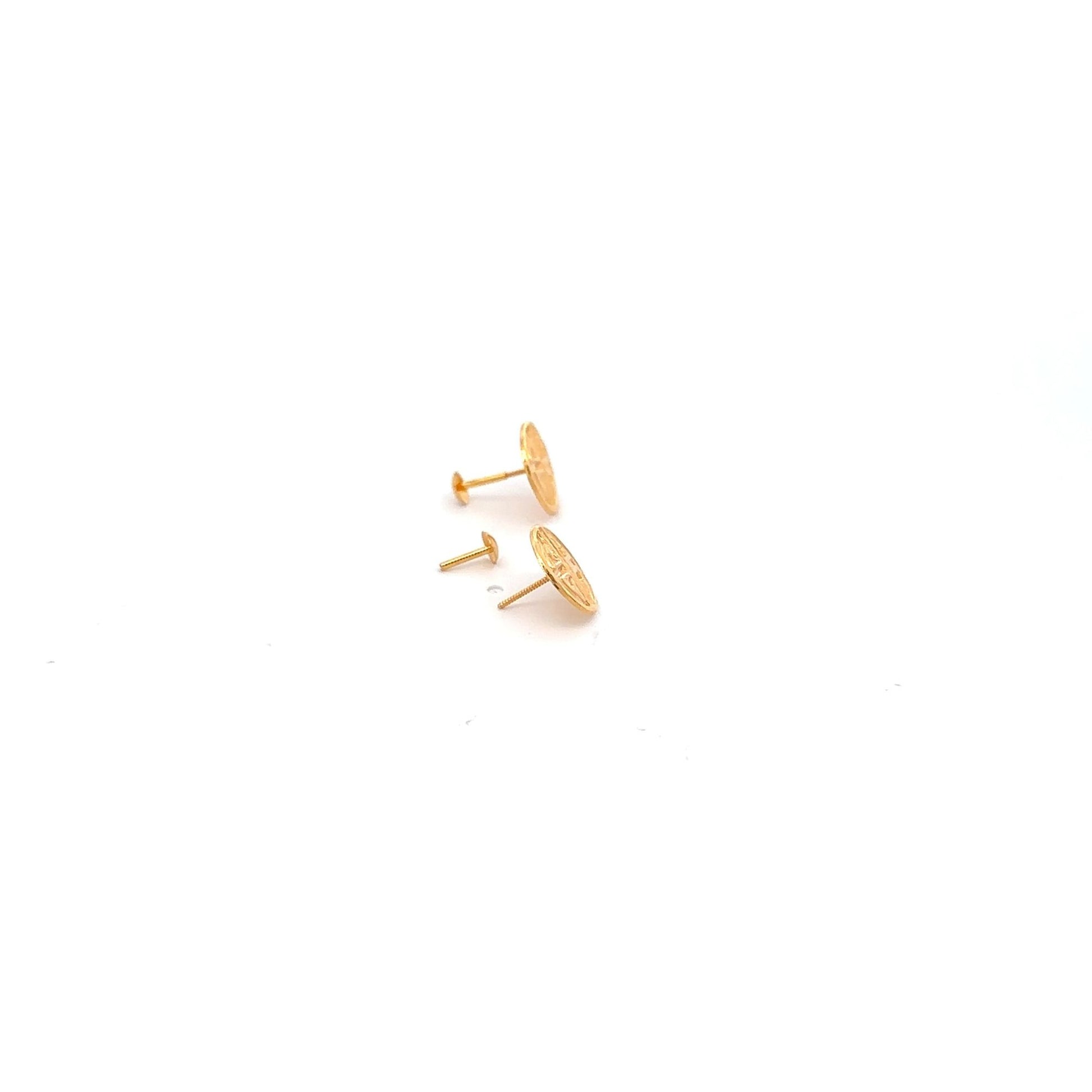 18K Gold Earrings Screw Type Round Circle - Rafant