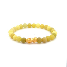 Load image into Gallery viewer, 24K Gold Piyao Pixiu Lucky Charm Bracelet Gemstones Lemon Jade 6mm - Rafant
