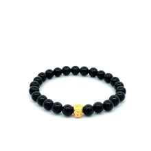 Load image into Gallery viewer, 24K Yellow Gold Money Bag Lucky Bracelet Black Onyx Gemstones 6mm - Rafant
