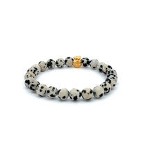 Load image into Gallery viewer, 18K Gold Money Bag Lucky Charm Bracelet Gemstones Dalmatian Jasper 6mm - Rafant
