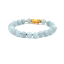 Load image into Gallery viewer, 18K Gold Dragon Pixiu Piyao Lucky Charm Beads Bracelet Gemstones Aquamarine 6mm - Rafant
