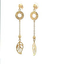 Load image into Gallery viewer, 18K Gold Earrings Dangle Drop Leaf Circle 2.48 grams - Rafant
