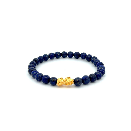 18K Gold Dragon Pixiu Piyao Lucky Charm Bracelet Gemstones Lapis Lazuli 6mm - Rafant