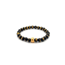 Load image into Gallery viewer, 18K Gold Money Bag Lucky Charm Bracelet Onyx Gemstones 6mm
