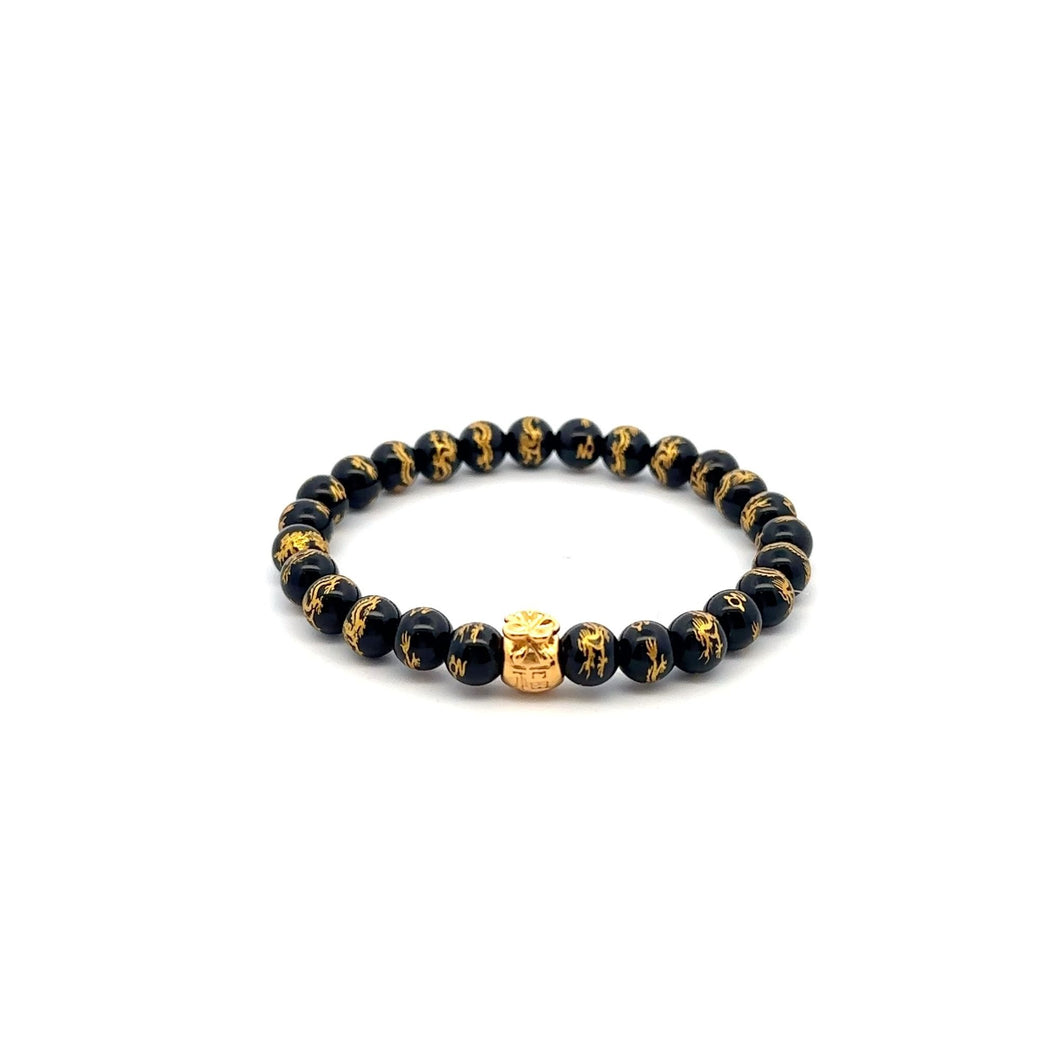 18K Gold Money Bag Lucky Charm Bracelet Onyx Gemstones 6mm