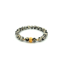 Load image into Gallery viewer, 18K Gold Money Bag Lucky Charm Beads Bracelet Gemstones Dalmatian Jasper 6mm - Rafant
