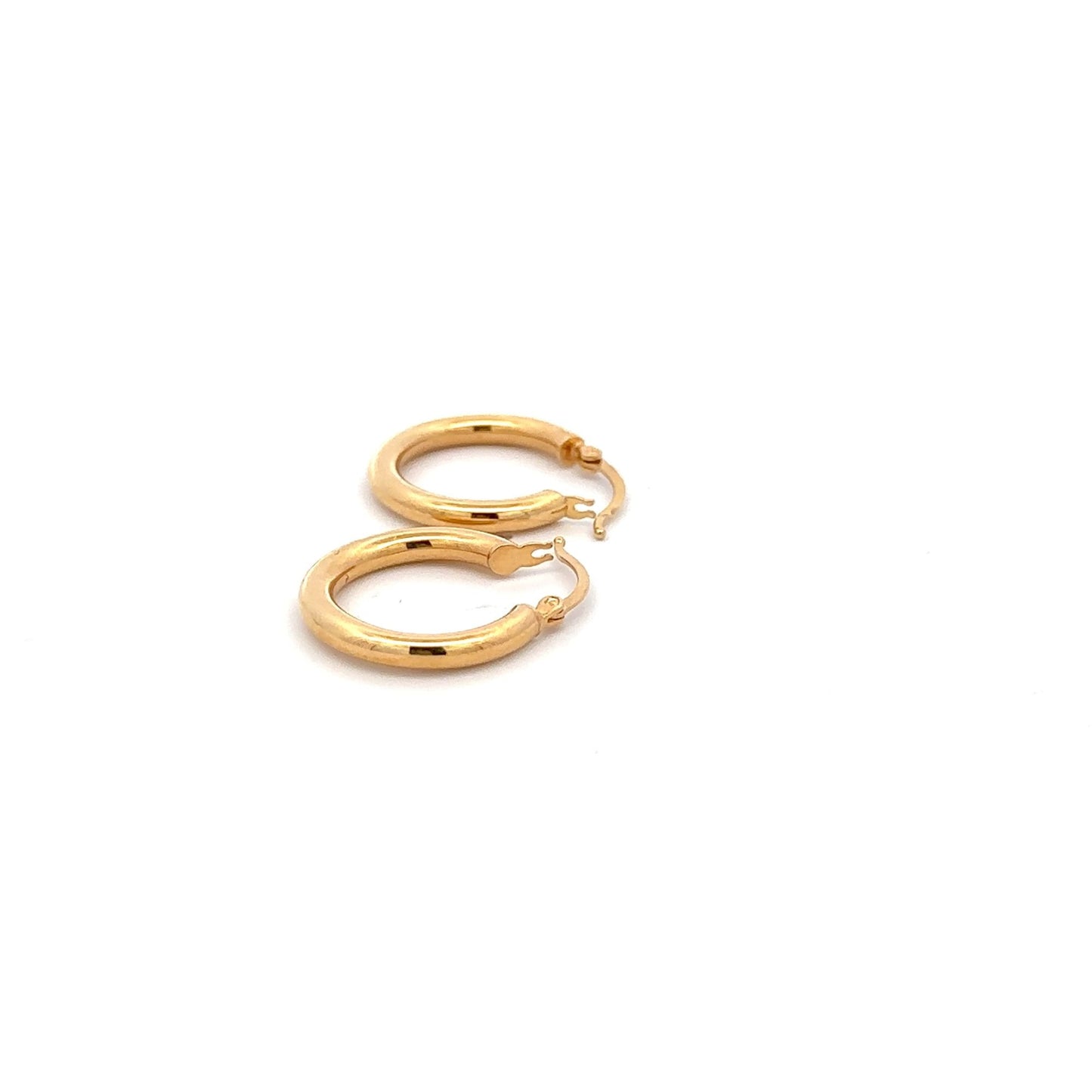 18K Gold Earrings Hoops Round Polished - Rafant