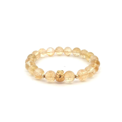 18K Gold Money Bag Lucky Charm Beads Bracelet Gemstones Citrine 8mm - Rafant