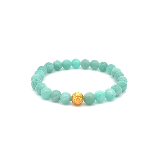 18K Gold Coin Ball Lucky Charm Bracelet Gemstones Amazonite Peru 6mm - Rafant