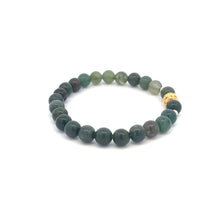 Load image into Gallery viewer, 18K Gold Money Ball Lucky Charm Beads Bracelet Gemstones Moss Agate 6mm - Rafant
