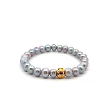 Load image into Gallery viewer, 18K Gold Money Bag Lucky Charm Gray Pearl 6-7mm x 6-7.5mm
