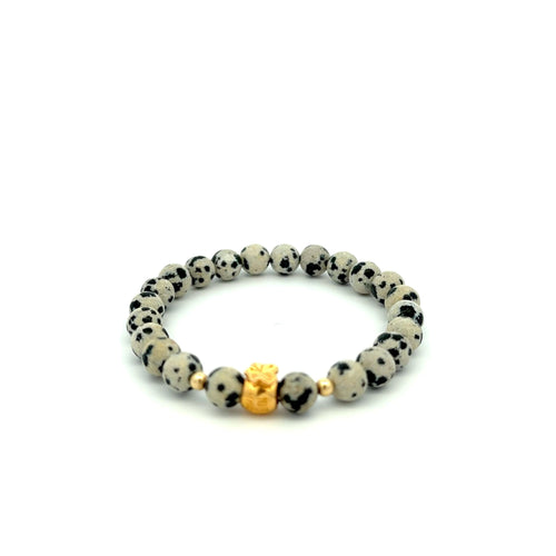 18K Gold Money Bag Lucky Charm Beads Bracelet Gemstones Dalmatian Jasper 8mm - Rafant