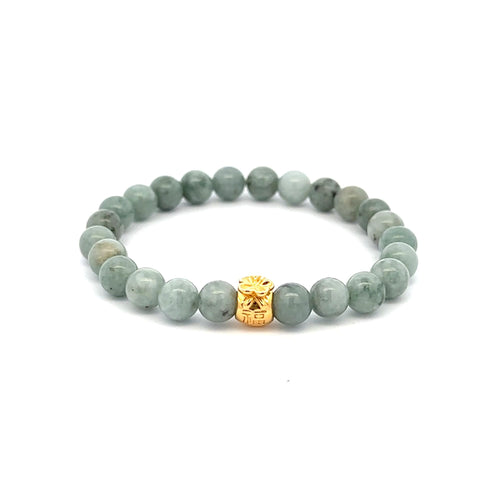 18K Gold Money Bag Lucky Charm Bracelet Natural Burmese Jade Gemstones 6mm - Rafant