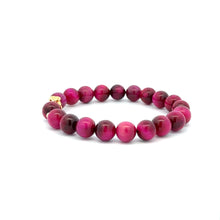 Load image into Gallery viewer, 18K Gold Money Bag Lucky Charm Beads Bracelet Gemstones Pink Tiger&#39;s Eye 8mm - Rafant
