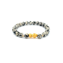 Load image into Gallery viewer, 18K Gold Dragon Pixiu Piyao Lucky Bracelet Beads Gemstone Dalmatian Jasper 6mm - Rafant
