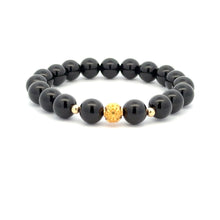 Load image into Gallery viewer, 18K Gold Money Ball Lucky Charm Beads Bracelet Gemstones Onyx 8mm - Rafant
