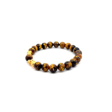 Load image into Gallery viewer, 18K Gold Dragon Pixiu Double Piyao Lucky Charm Bracelet Gemstones Tiger&#39;s Eye 8mm
