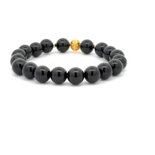Load image into Gallery viewer, 18K Gold Money Ball Lucky Charm Beads Bracelet Gemstones Onyx 8mm - Rafant

