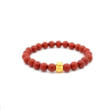 Load image into Gallery viewer, 24K Yellow Gold Money Bag Lucky Bracelet Red Jasper Gemstones 6mm - Rafant
