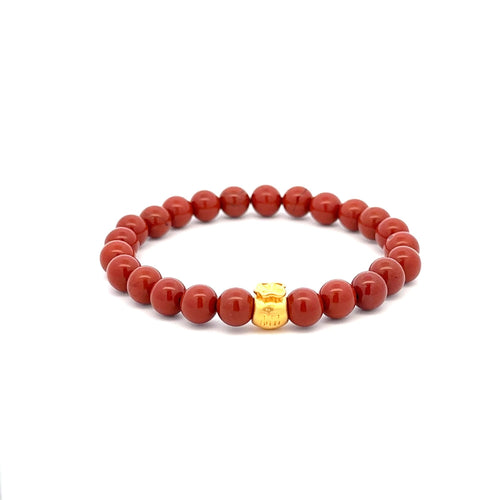 24K Yellow Gold Money Bag Lucky Bracelet Red Jasper Gemstones 6mm - Rafant