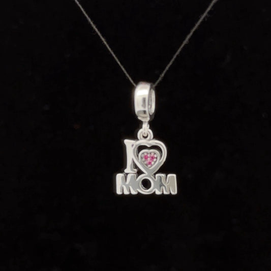925 Sterling Silver Charm Bead Heart MOM Pink For Charm Bracelet Necklace - Rafant