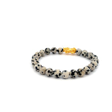 Load image into Gallery viewer, 24K Gold Piyao Pixiu Lucky Charm Bracelet Natural Gemstones Dalmatian Jasper 6mm - Rafant
