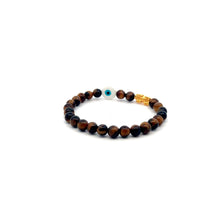 Load image into Gallery viewer, 18K Gold Pixiu Piyao Bracelet Natural Tiger&#39;s Eye Gemstones 6mm MOP Evil Eye
