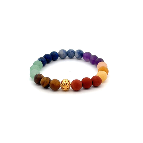 18K Gold Coin Ball Lucky Charm Bracelet Gemstones Natural Matte Chakra 6mm - Rafant