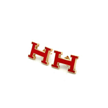 Load image into Gallery viewer, 18K Gold Letter H Red Enamel Alphabet Initial Earrings
