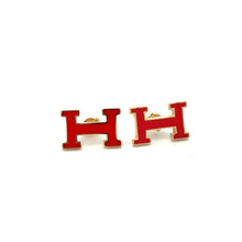 Load image into Gallery viewer, 18K Gold Letter H Red Enamel Alphabet Initial Earrings
