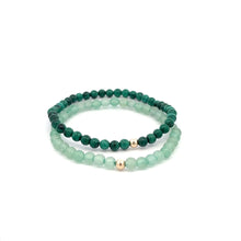 Load image into Gallery viewer, Malachite &amp; Aventurine Gemstone Stretch Bracelet with 14K Gold Accent Bead Handmade
