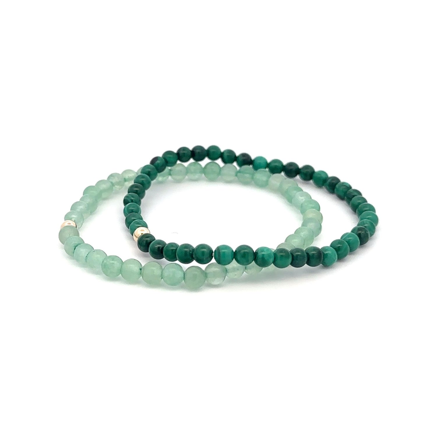 Malachite & Aventurine Gemstone Stretch Bracelet with 14K Gold Accent Bead Handmade - Rafant