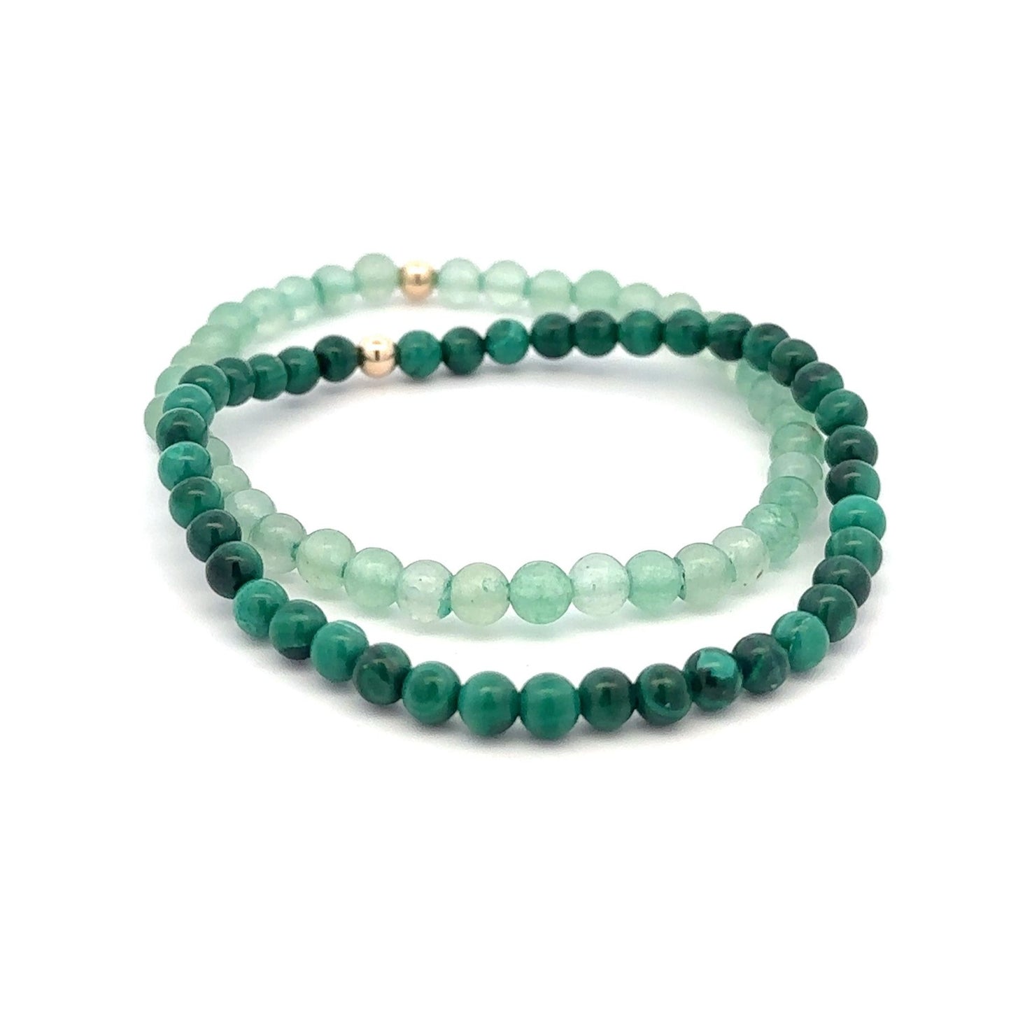Malachite & Aventurine Gemstone Stretch Bracelet with 14K Gold Accent Bead Handmade - Rafant