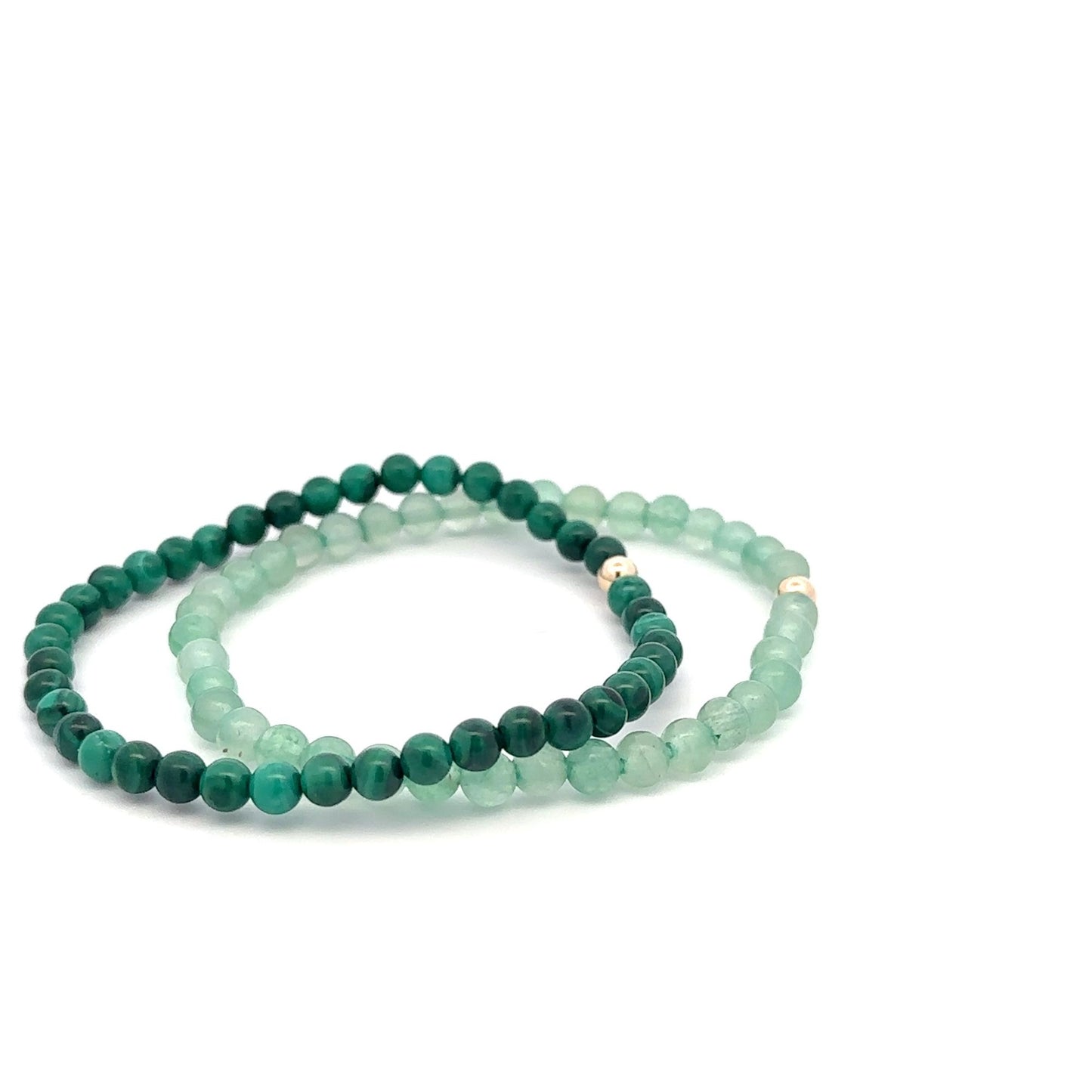 Malachite & Aventurine Gemstone Stretch Bracelet with 14K Gold Accent Bead Handmade - Rafant