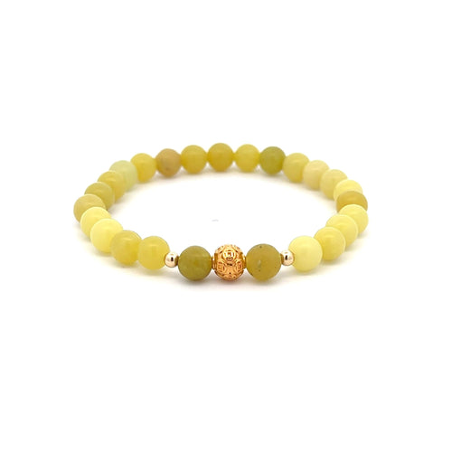 18K Gold Money Ball Lucky Charm Beads Bracelet Gemstones Lemon Jade 6mm - Rafant