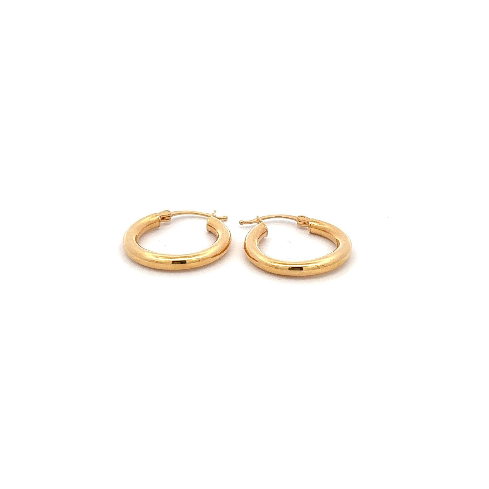 18K Gold Earrings Hoops Round Polished - Rafant