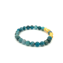 Load image into Gallery viewer, 18K Gold Dragon Pixiu Double Piyao Lucky Charm Bracelet Gemstones Apatite 6mm - Rafant
