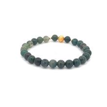 Load image into Gallery viewer, 18K Gold Money Ball Lucky Charm Beads Bracelet Gemstones Moss Agate 6mm - Rafant
