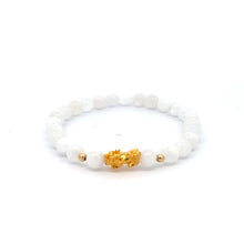 Load image into Gallery viewer, 18K Gold Dragon Pixiu Piyao Lucky Charm Beads Bracelet Gemstones White Jade 6mm - Rafant
