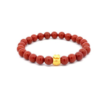 Load image into Gallery viewer, 24K Yellow Gold Money Bag Lucky Bracelet Red Jasper Gemstones 6mm - Rafant
