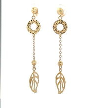 Load image into Gallery viewer, 18K Gold Earrings Dangle Drop Leaf Circle 2.48 grams - Rafant
