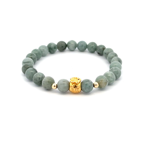 18K Gold Money Bag Lucky Charm Beads Bracelet Gemstones Natural Burmese Jade 6mm - Rafant