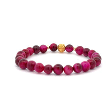 Load image into Gallery viewer, 18K Gold Money Ball Lucky Charm Beads Bracelet Gemstones Pink Tiger&#39;s Eye 6mm - Rafant
