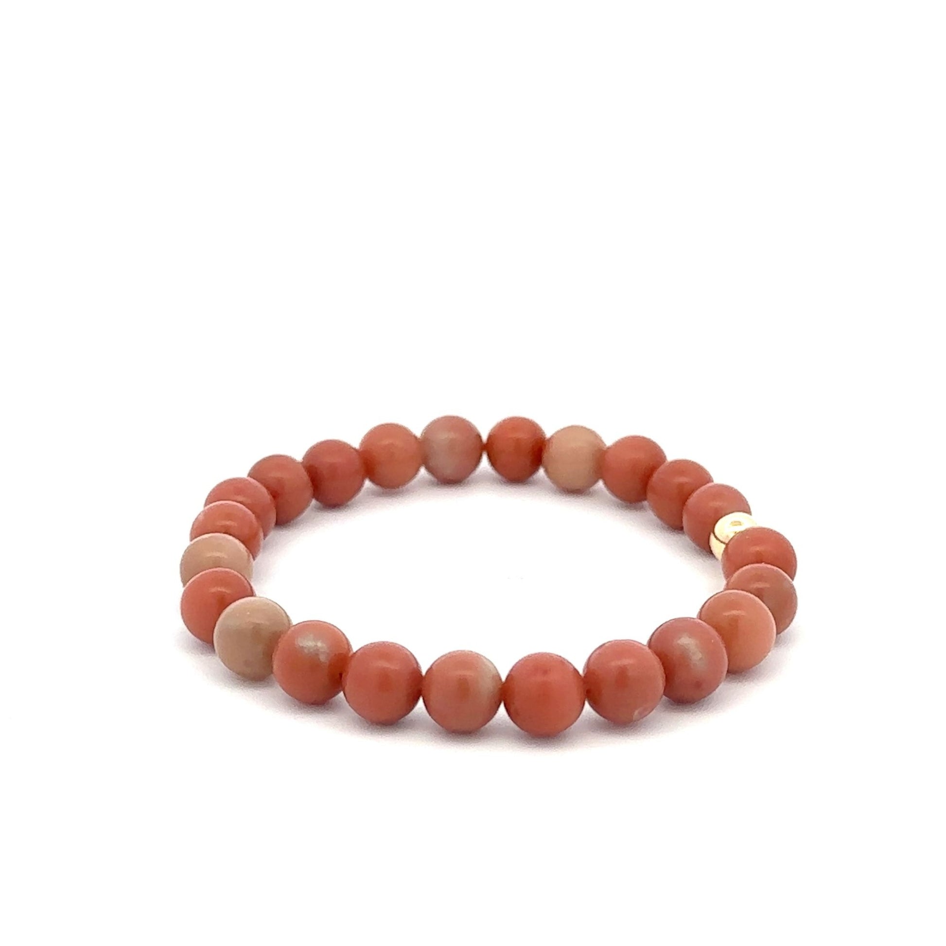 Natural Jade Indian Red Gemstones 6mm Stretchable Bracelet 18k Gold Bead Charm - Rafant
